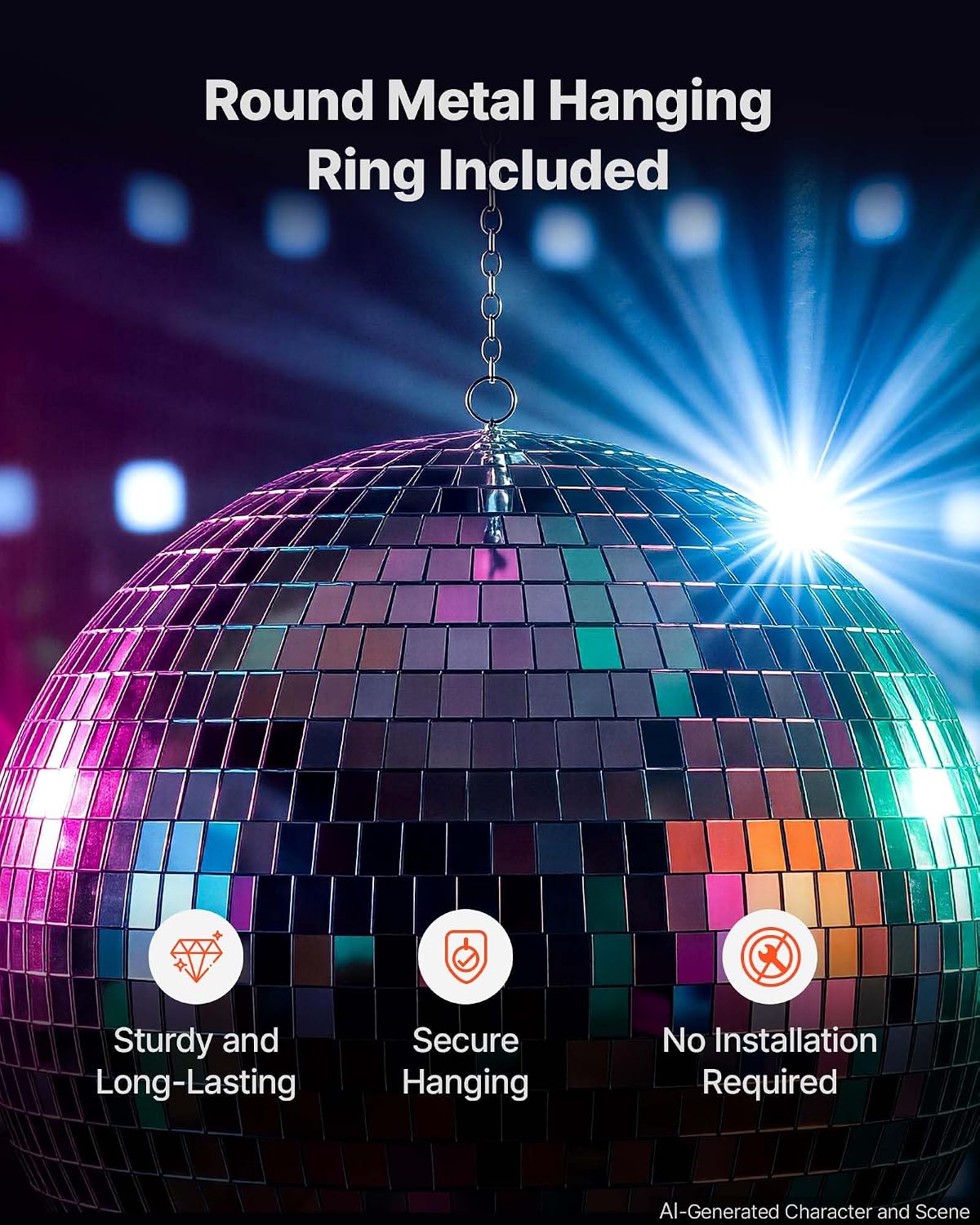 VEVOR Mirror Disco Ball 20 Inch Silver Reflective Ball with Hanging Ring image 4