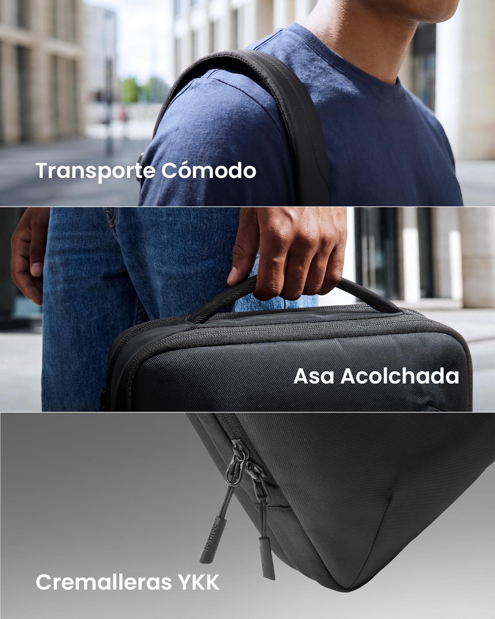 tomtoc 360° Protección Bolsa Bandolera para 14-16 Portátil, Tejido Cordura Ballistic Nylon, Resistente al Agua Funda Compatible con Macbook, Lenovo, HP, ASUS, Dell, Acer con accesorios