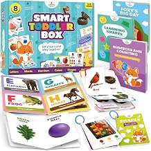 Clever Fox Play Smart Toddler Box for Kids Ages 1-3 8-Piece Learning Toy with Interactive Activity Books & Flashcards Pre-K Speech Therapy, Vocabulary & Language Activities for 1, 2, 3 Year Olds