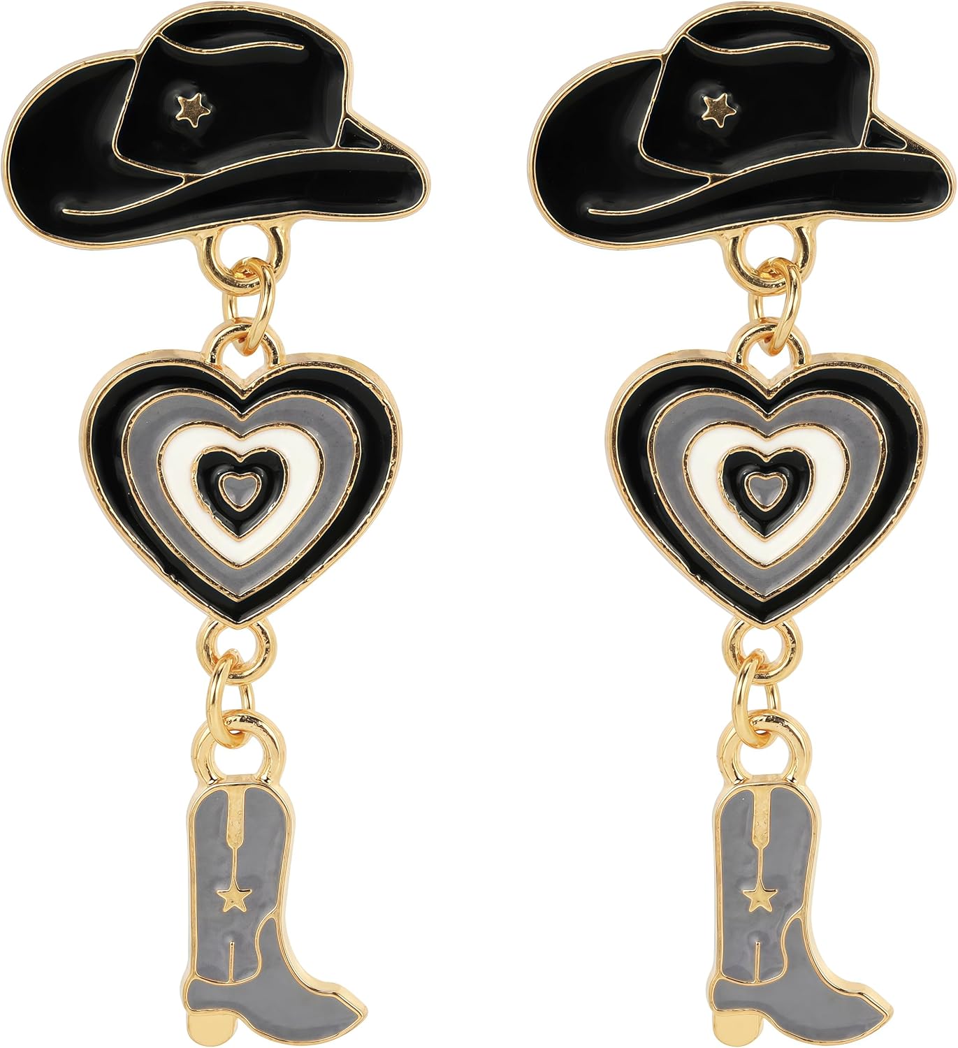 Western Cowboy Earrings Vintage Boot Hat Dangle with Pink Heart Design Earrings for women girls,Perfect for Casual Outfits, Parties & Rodeo Evens