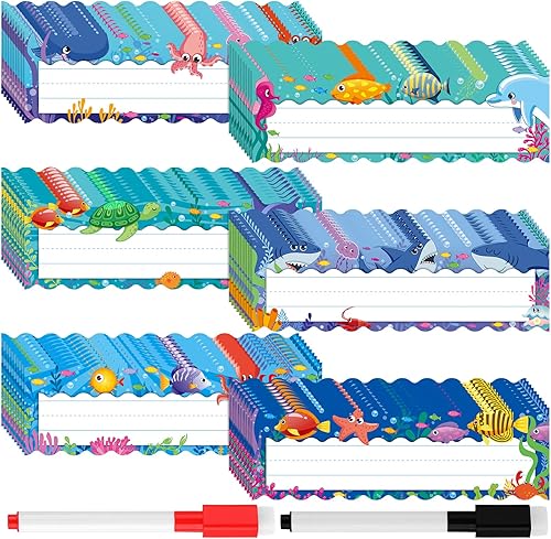 60 etiquetas de nombre para el aula, placa de nombre del océano para escritorio, animales marinos, etiquetas de nombre para estudiantes, escritorio,