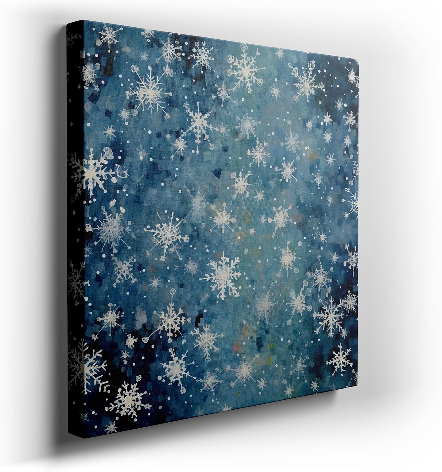 Canvas for Living room. Whispering Winter's Touch: A Serene Snowflake Symphony in Gradient Blue, 27 x 18 inch Canvas Wall Art - Modern Home Decor