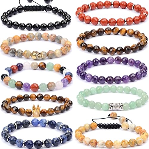 Miniatura 6 de Massive Beads 80 cuentas de cristal natural de 0.394 pulgadas, 10 materiales, piedras preciosas facetadas, redondas sueltas y curativas con cordón