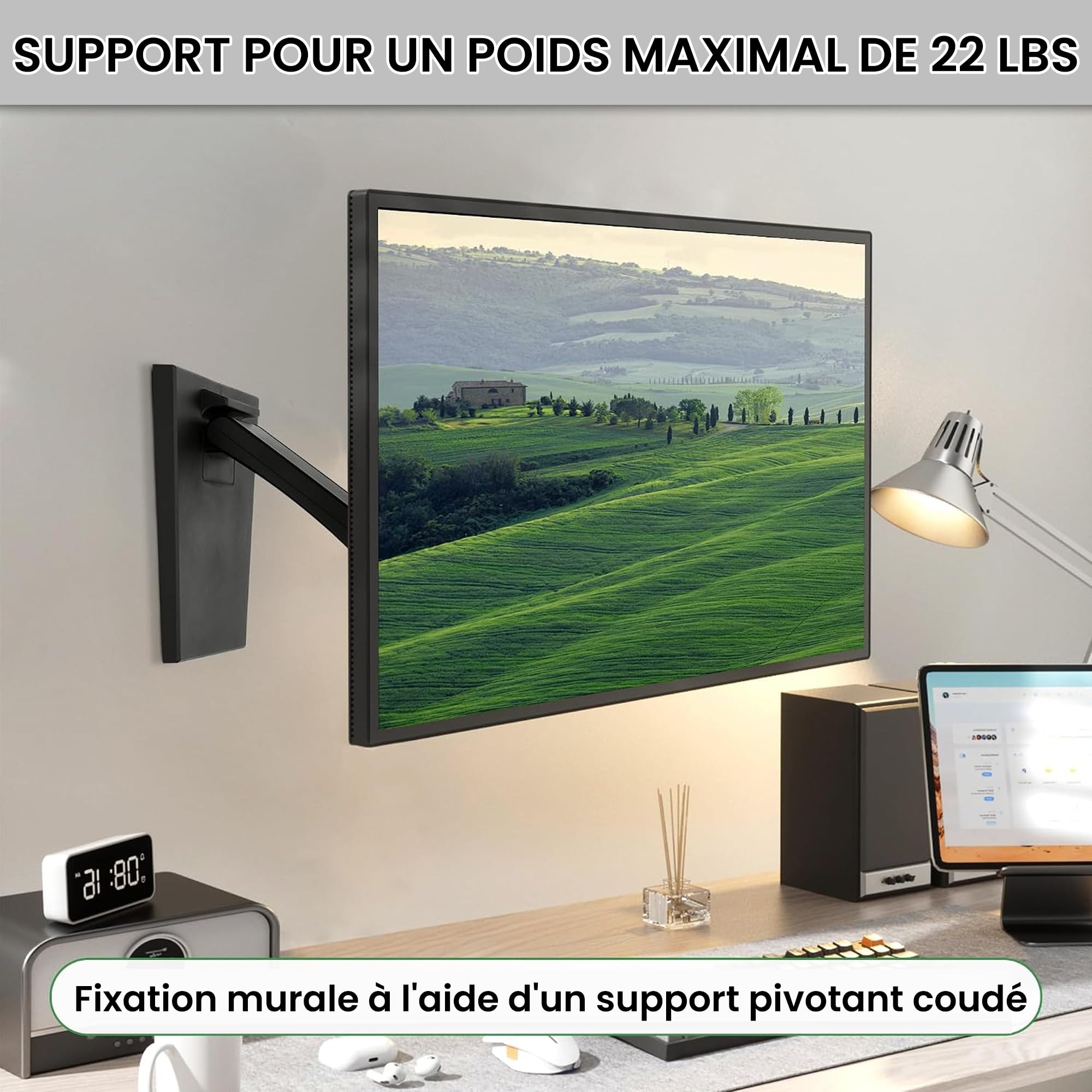 bimiti Supporto per schermo piatto pieghevole supporto monitor LCD | regolabile in metallo, foro VESA 75 x 75 mm/100 x 100 mm, compatibile con schermi da 10 – 27 pollici, nero