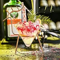 Vista 3 de Firlar Juego de 2 vasos de Martini, juego de entretenimiento de vidrio y metal, vasos de cóctel creativos de 5.4 onzas con soporte de cervatillo