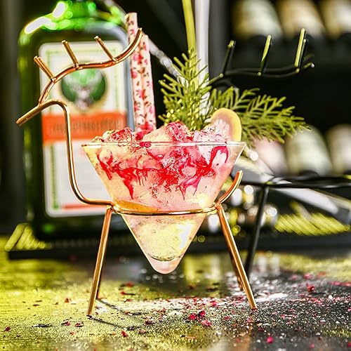 Miniatura 3 de Firlar Juego de 2 vasos de Martini, juego de entretenimiento de vidrio y metal, vasos de cóctel creativos de 5.4 onzas con soporte de cervatillo,