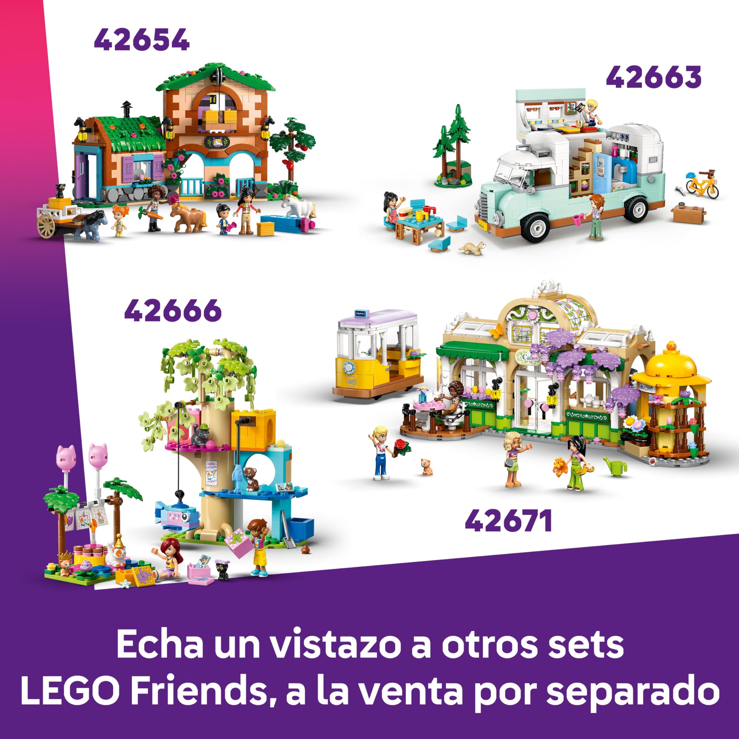 LEGO Friends Hotel de Vacaciones Familiares en la Playa - Juguete con 6 Mini Muñecas, Figuras de Animales (Tortuga y Delfín), Heladería y Accesorios - Regalo para Niñas de 8+ Años 42673