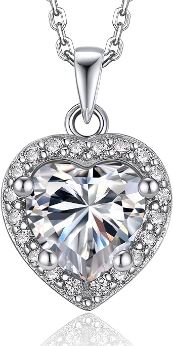 MomentWish Necklace for Women, 1-2 Carat Moissanite Women's Necklaces 925 Silver Rose Gold Heart Pendant Jewellery Hypoallergenic Gifts Anniversary Christmas for Girlfriend Wife