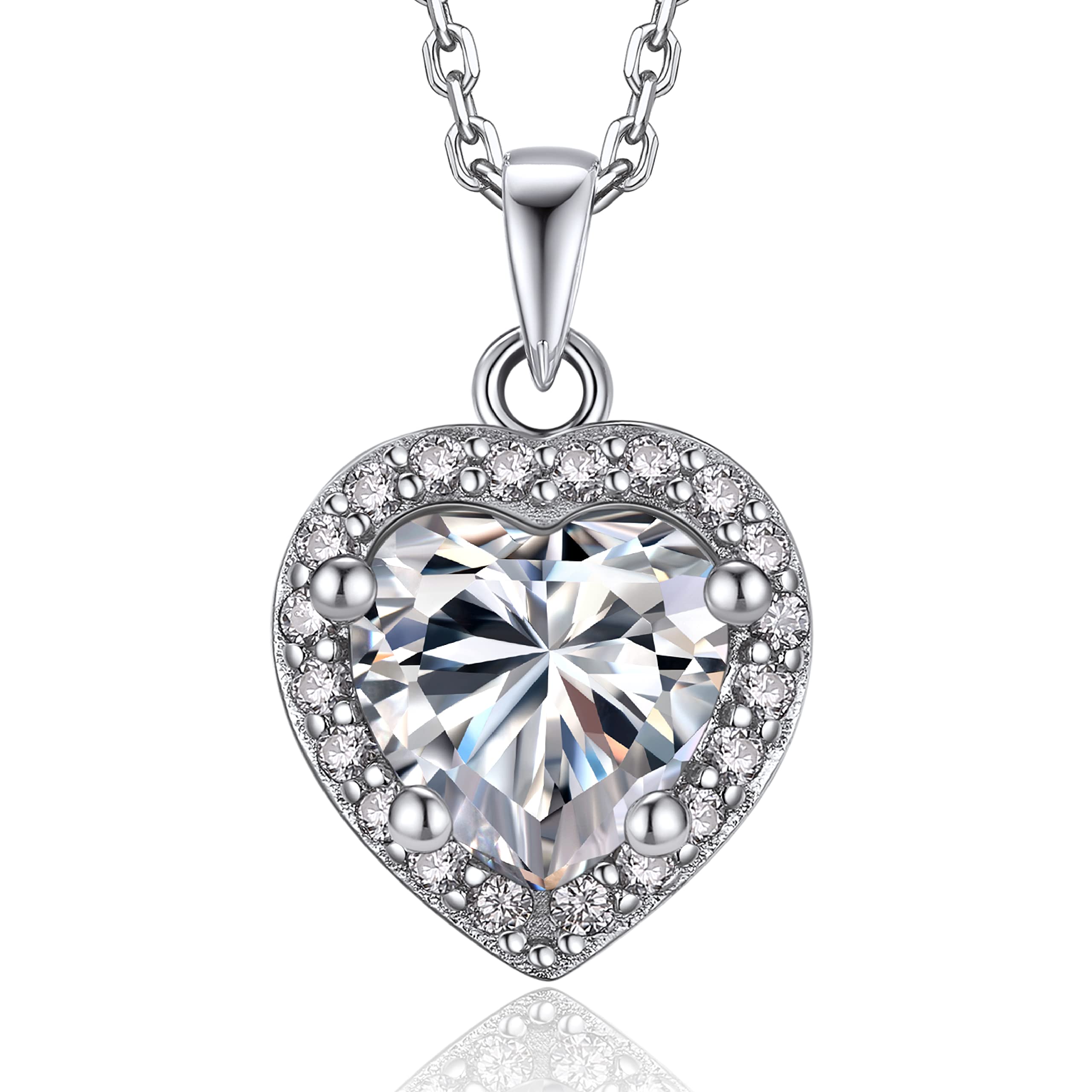 MomentWish Halskette Damen Silber 925, 1-2 Karat Moissanite Kette Rosegold Schmuck Damen Herz Silberkette mit Anhänger Geschenkbox Weihnachten Liebes Geschenk für Frauen Freundin