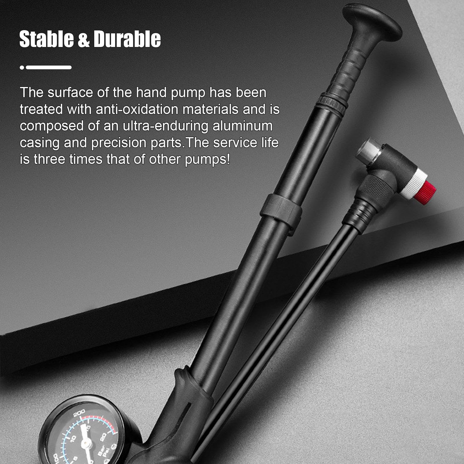 Fahrradpumpe mit 300 PSI Manometer, Kompakte Fahrradpumpe mit Presta- und Schrader-Ventilen, Mini-Fahrradreifen-Standpumpe für Rennrad, Mountainbike