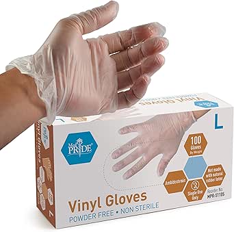 Med PRIDE Vinyl Gloves| Large Box of 100| 4.3 mil Thick, Powder-Free, Non-Sterile, Heavy Duty Disposable Gloves| Professional Grade for Healthcare, Medical, Food Handling, and More