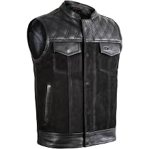 Men's motorcycle nubuck leather vest with quilted shoulders