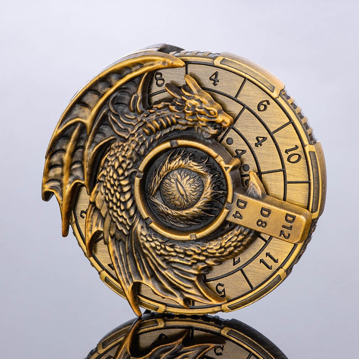 KERWELLSI 7 in 1 Spinner DND Dice Set D&D, Metal Roulette Dragons D and D Dice with Gift Box, Polyhedral Dungeons Role Playing Gaming Dice, Ancient Gold