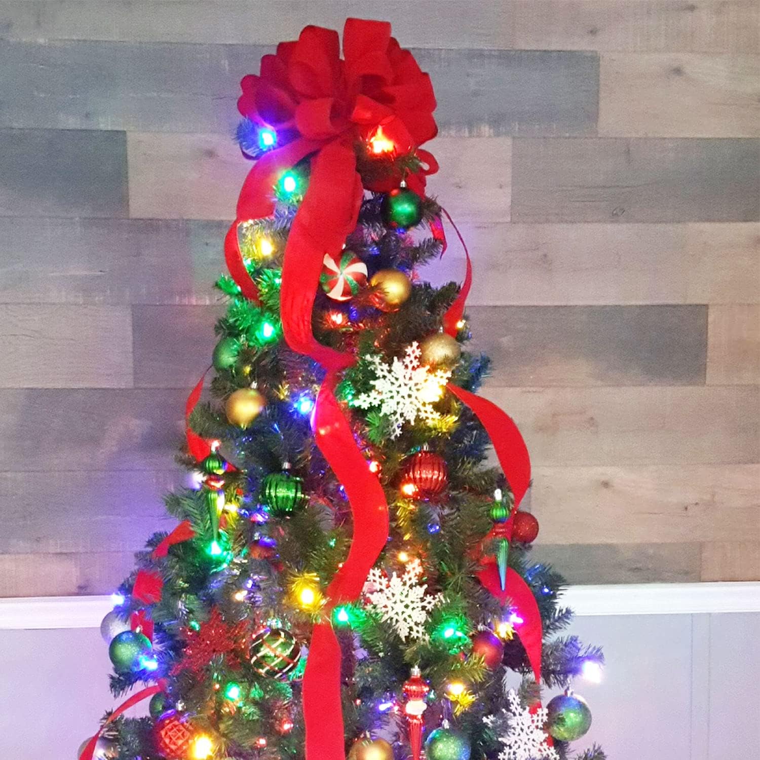 Christmas Large Bows Gift Box Packaged, Christmas Tree Topper, 45x11 Inches Gold Wired Red Velvet Bows for Wreath Floral, Outside Bowknot for Wedding Birthday New Year Car Garden Door - Image 7