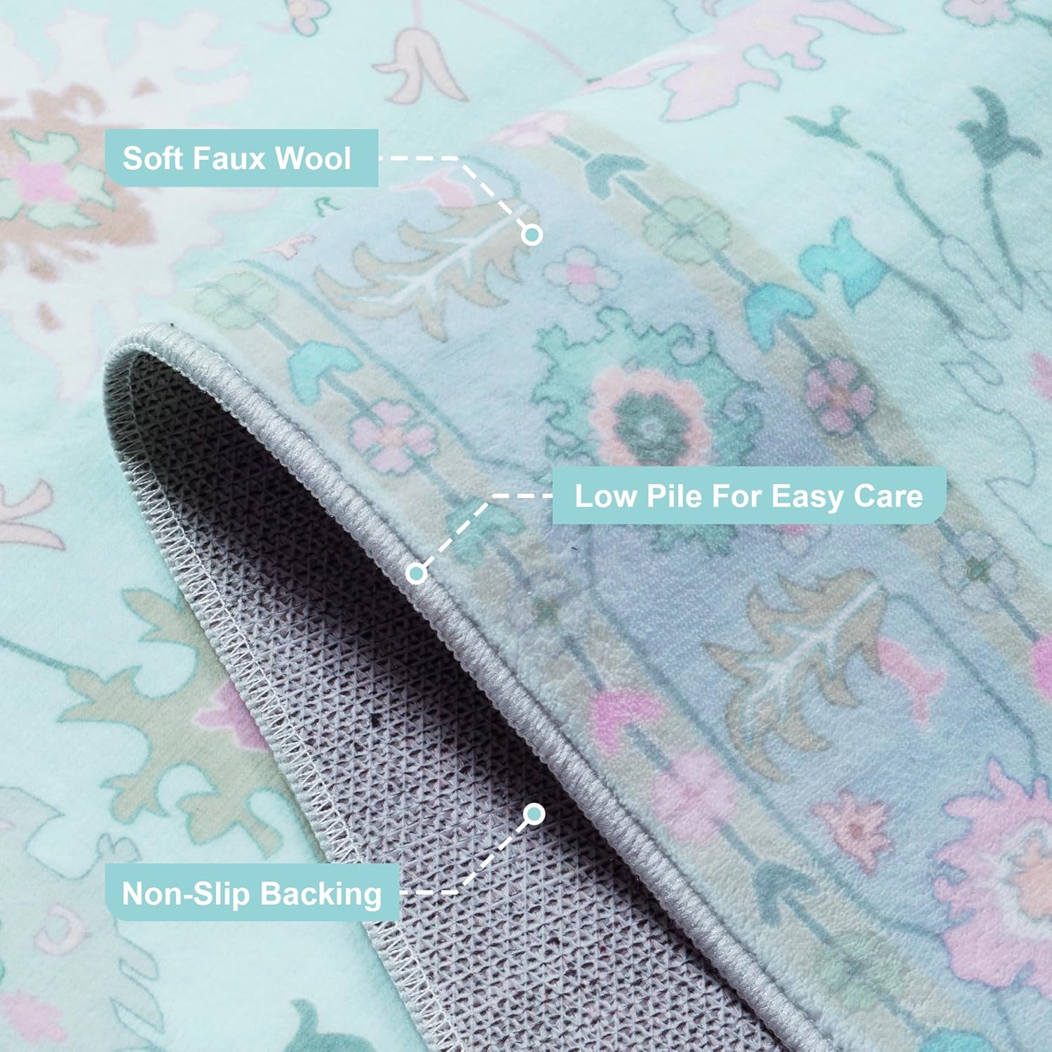 LIVEBOX Washable Oushak Rug Non Slip 8 x 10 Rugs for Living Room, Soft Turkish Rug for Bedroom, Boho Floral Mat Large Indoor Carprt for Kids Nursery, Dining Room, Home Office, Blue