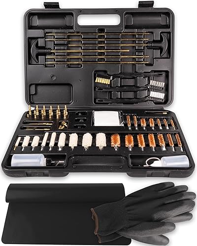 CORQUE Kit de limpieza universal para pistolas con alfombrilla de limpieza y guantes parches de algodón pistolas de calibre escopetas rifles