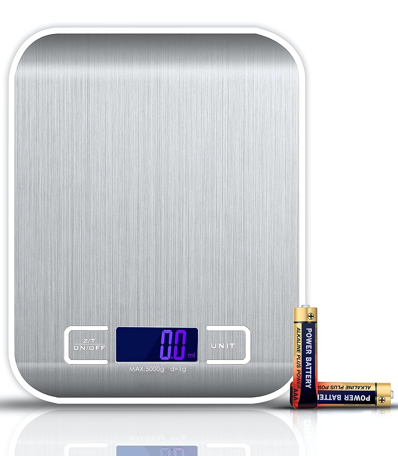 RKINC Digital Kitchen Scale,Food Scale for Meat Baking Weighter,Unit Gram OZ lb Up 11 lb(1g-5KG),Silver Stainless Steel Anti-Fingerprint with Accuracy LCD Display for Cooking (include AAA Battery)