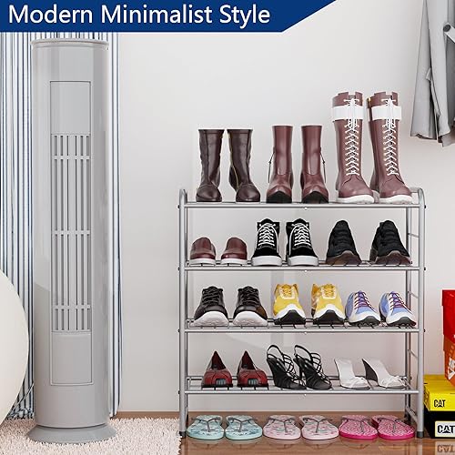 Miniatura 5 de REGILLER Zapatero apilable de 3 niveles, organizador de zapatos expandible y ajustable, estante de almacenamiento, alta capacidad, rejilla de