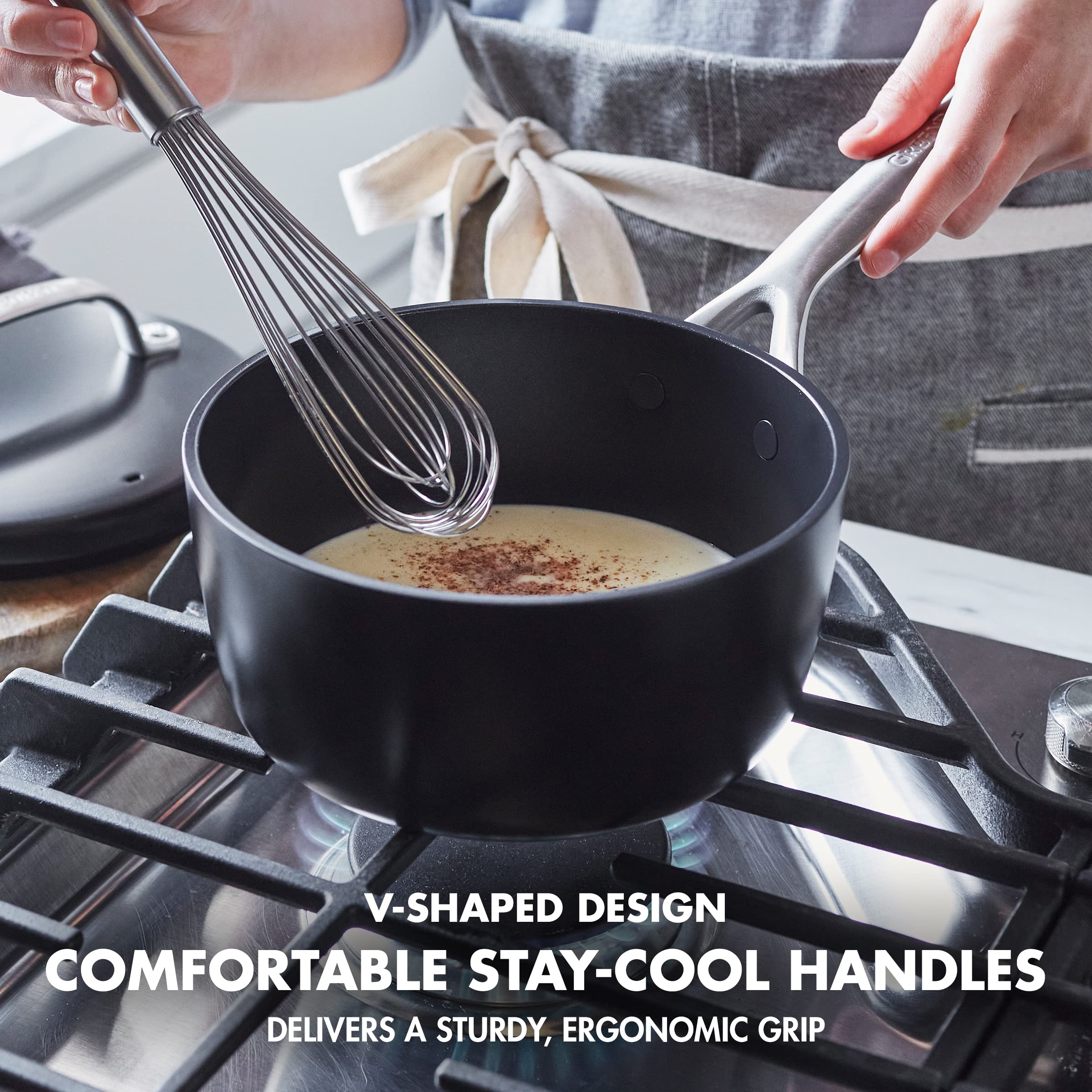 GreenPan GP5 Hard Anodized Healthy Ceramic Nonstick 14 Piece Cookware Pots & Pans Set, Heavy Gauge Scratch Resistant, Stay-Flat-Surface, Induction, Oven Safe, PFAS-Free, Black