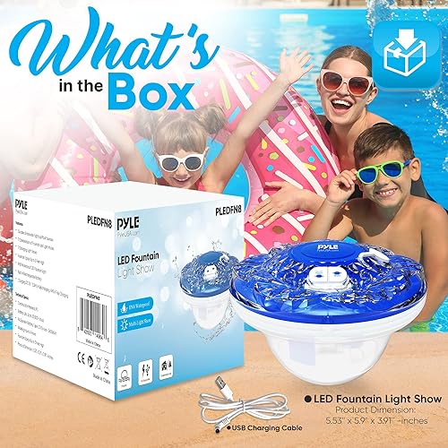 Miniatura 2 de Pyle Fuente flotante para piscina con espectáculo de luz LED de 6 modos, resistencia al agua IP68, batería recargable incorporada, rociador flotante