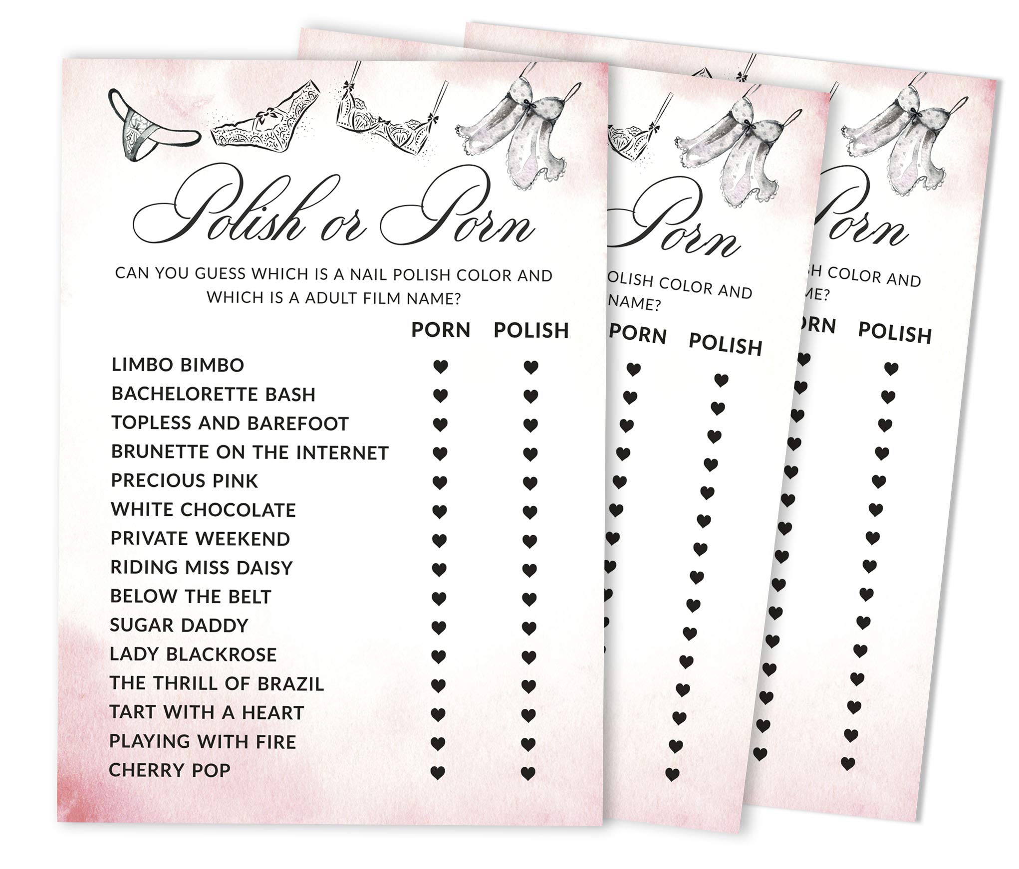 Amazon.com: Inkdotpot 50-Pack Bulk Party Activity Game Polish Or Porn Game  Cards Lingerie Shower Bachelorette Party Bridal Shower Collection : Home &  Kitchen