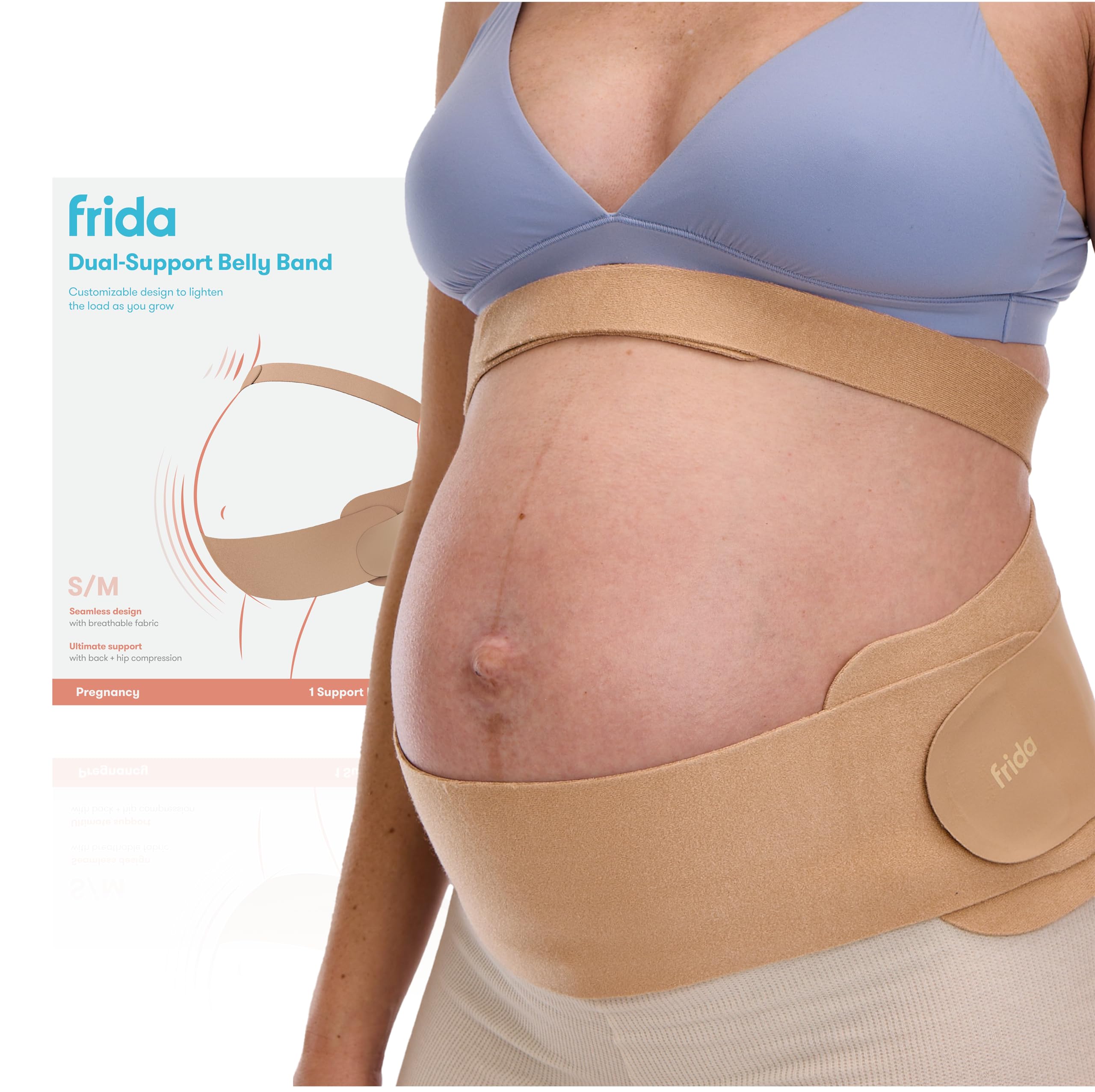 Frida Mom Dual Support Pregnancy Belly Band L/XL, Maternity Belly Band with Ultimate Support Back, Hip & Pelvic, Adjustable, Lightweight, Breathable &