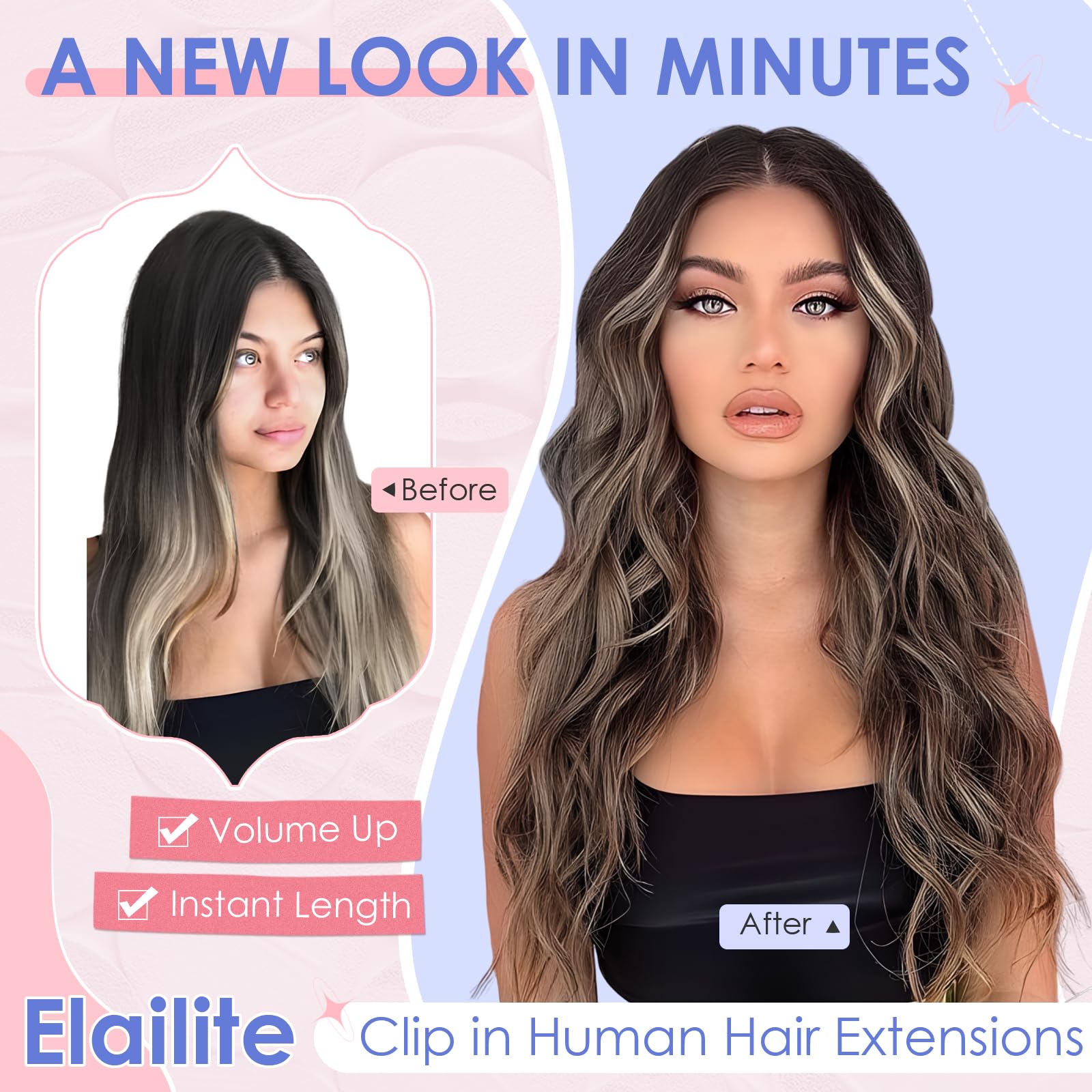 Elailite Clip in Hair Extensions Real Human Hair - 8 Pieces Thin Weft Full Head Remy Hair Straight - #18/613 Ash Blonde Mix Bleach Blonde - 8 Inch (45 g) — view 7
