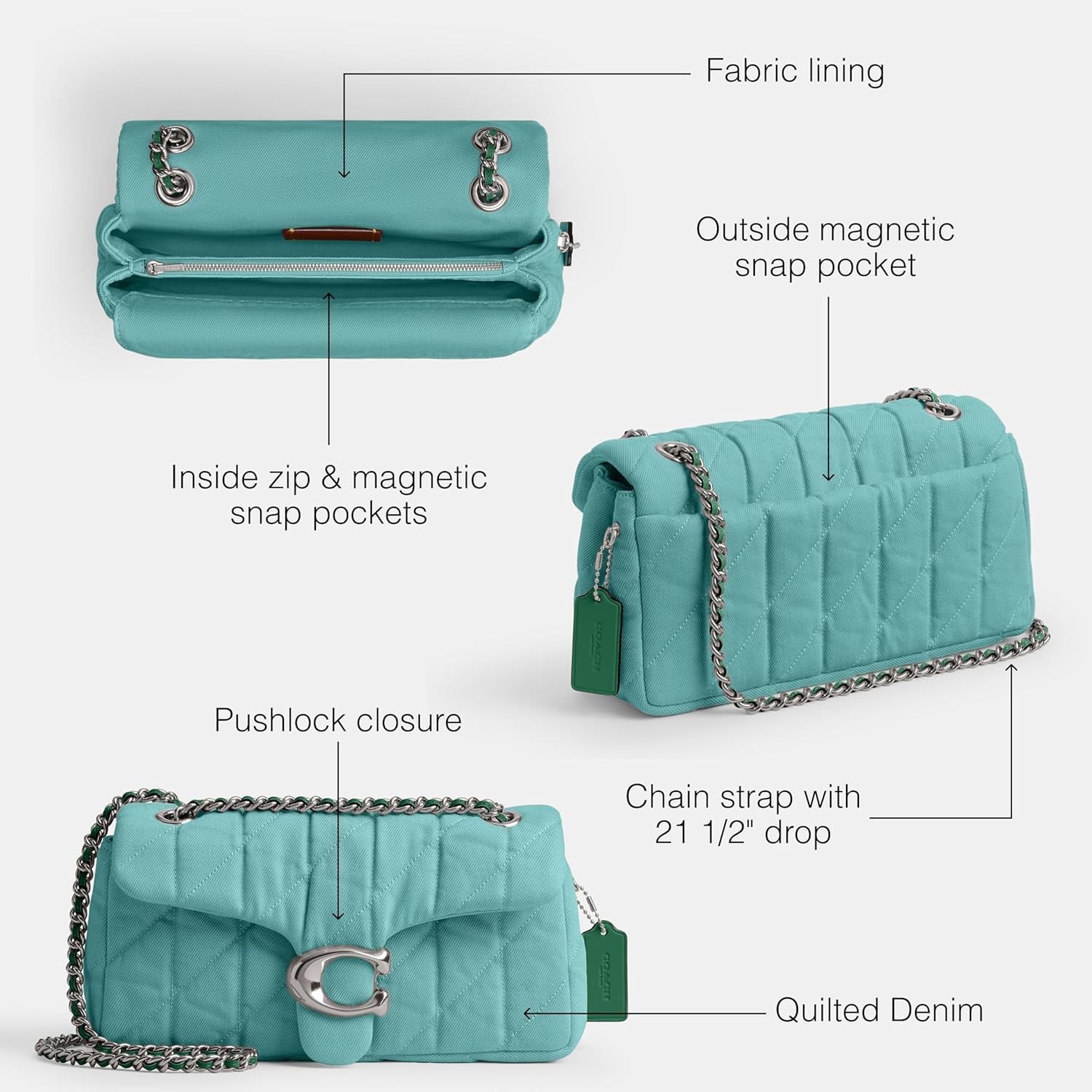 COACH Quilted Colored Dye Denim Tabby Shoulder Bag 26 - Image 3