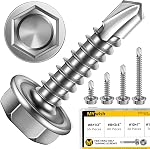 Mywish 410 Stainless Steel Self Tapping Screws for Metal, 155 Pieces #8#10 Hex Head Self Drilling Screws Assortment Kit, Length 1/2" to 1-1/2", High Strength Sheet Metal Screws