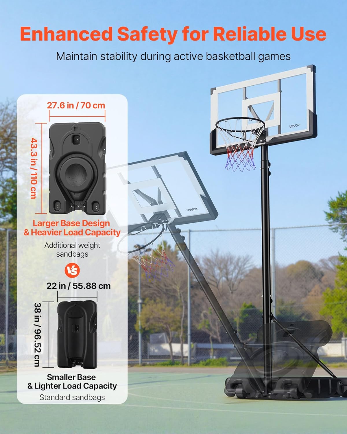 VEVOR Basketball Hoop, 48 inch PC Backboard, 10 ft Height Adjustable Basketball Portable Hoop & Goal, Basketballs Hoop Outdoor, Wheels, Kids, Teens, Adults, Basketball Court, Driveways, Pools School