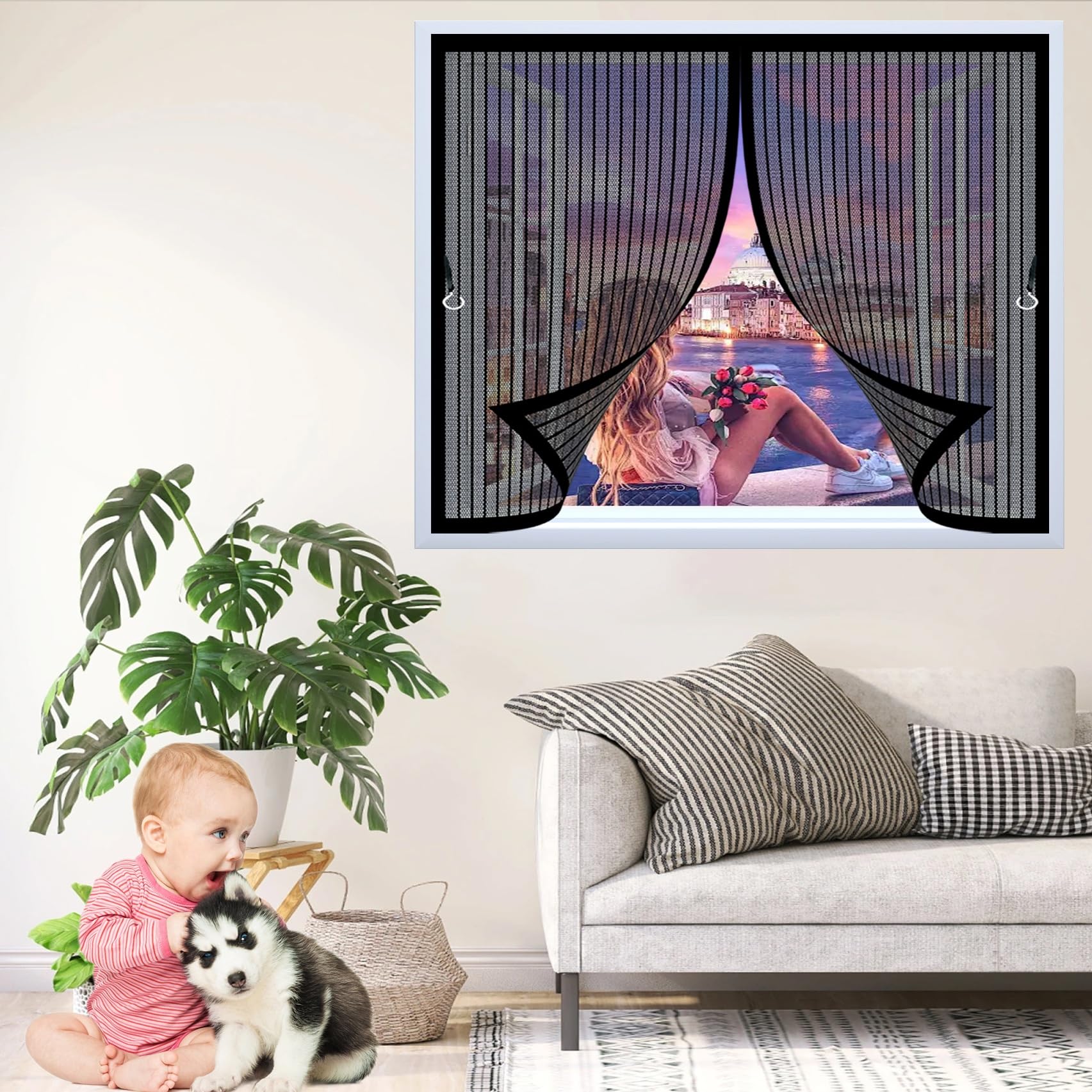 Magnetvorhang 158 x 164 cm Reißfest, Wetterfest, Langlebig, Stärkere Magneten Als Beim Klassik, Nicht Kürzbar Fliegenvorhang Magnet Balkontür für Alle Türen Und Fenster, Schwarz