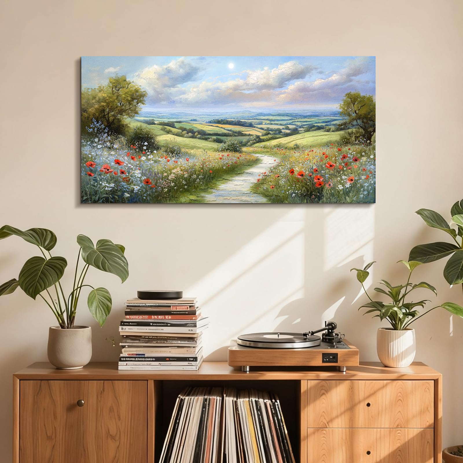 JHHUAMO Blumen Natur Leinwand Bilder Wohnzimmer Schlafzimmer 50x100 cm | Idyllische Landschaft Wandbild, Feine Handwerkskunst, Hochauflösender Druck, Harmonische Farbtöne, Einfaches Aufhängen