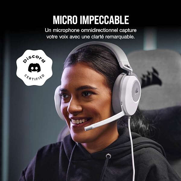 Corsair HS65 Surround Casque de Jeu Filaire Multiplateforme - Son Surround Dolby 7.1 - SonarWorks SoundID - Compatible iCUE - PC, Mac, PS5, PS4, Xbox, Nintendo Switch, Mobile - Blanc - 4