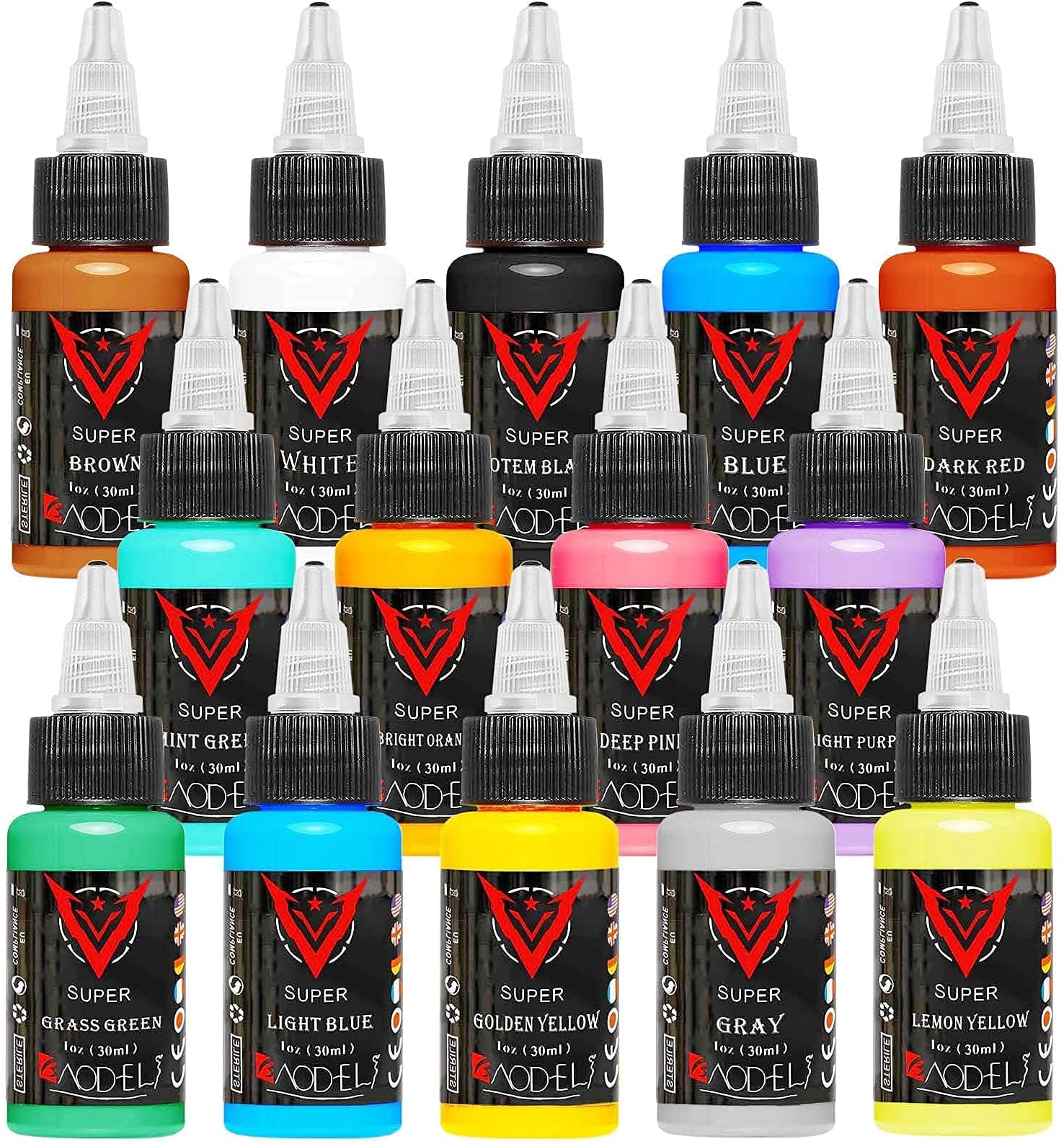 DLD14 Colors Tattoo Ink Set Black Red Permanent Professional Microblading Makeup Pigment Body Paint Tattoo Colour Kit 1 Ounce Bottle