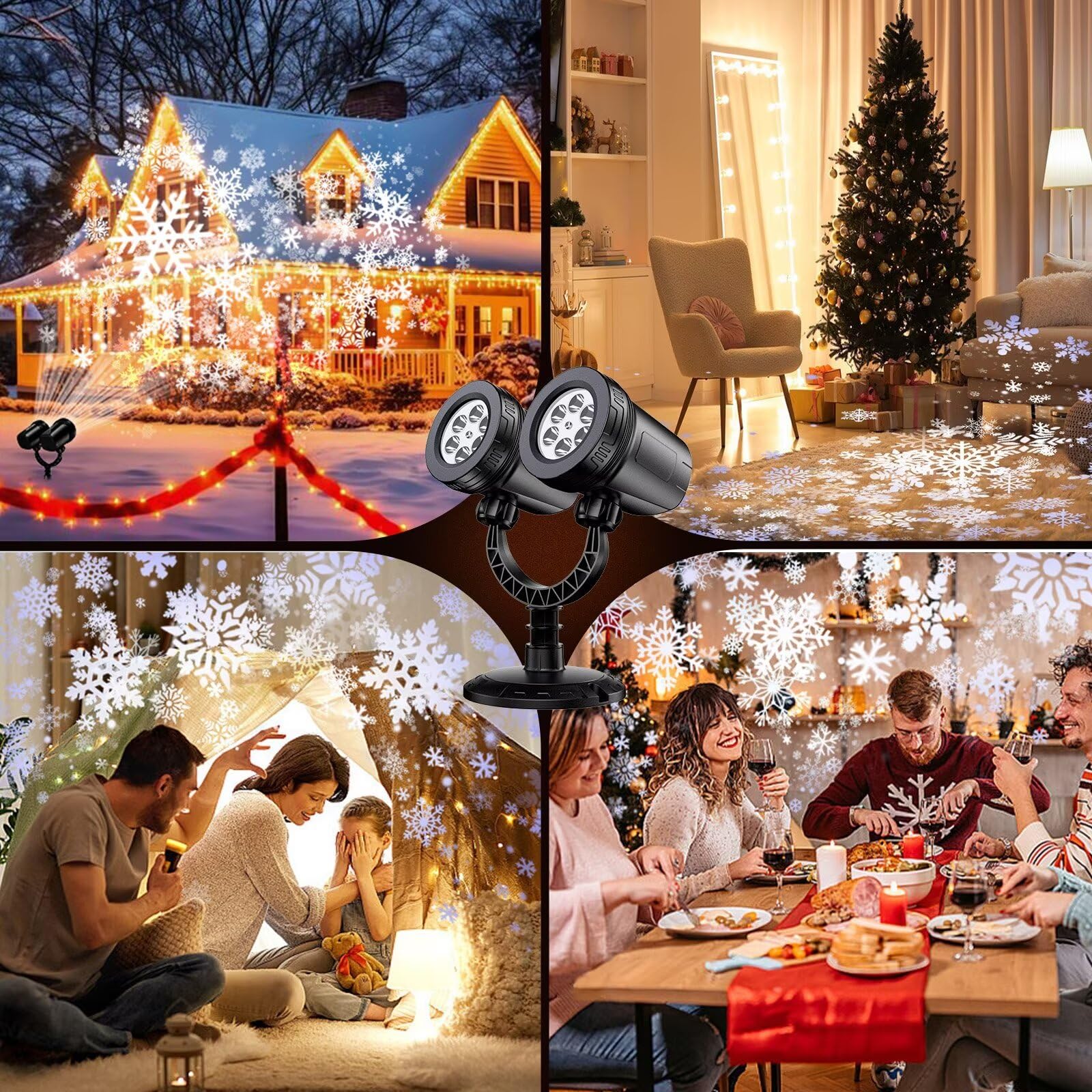 Projektor Weihnachten Aussen, LED Projektor Doppelter Kopf Dynamische Schneeflocken, Weihnachtsdeko Aussen, IP65 Wasserdicht Weihnachtsbeleuchtung, außen für Garten Party