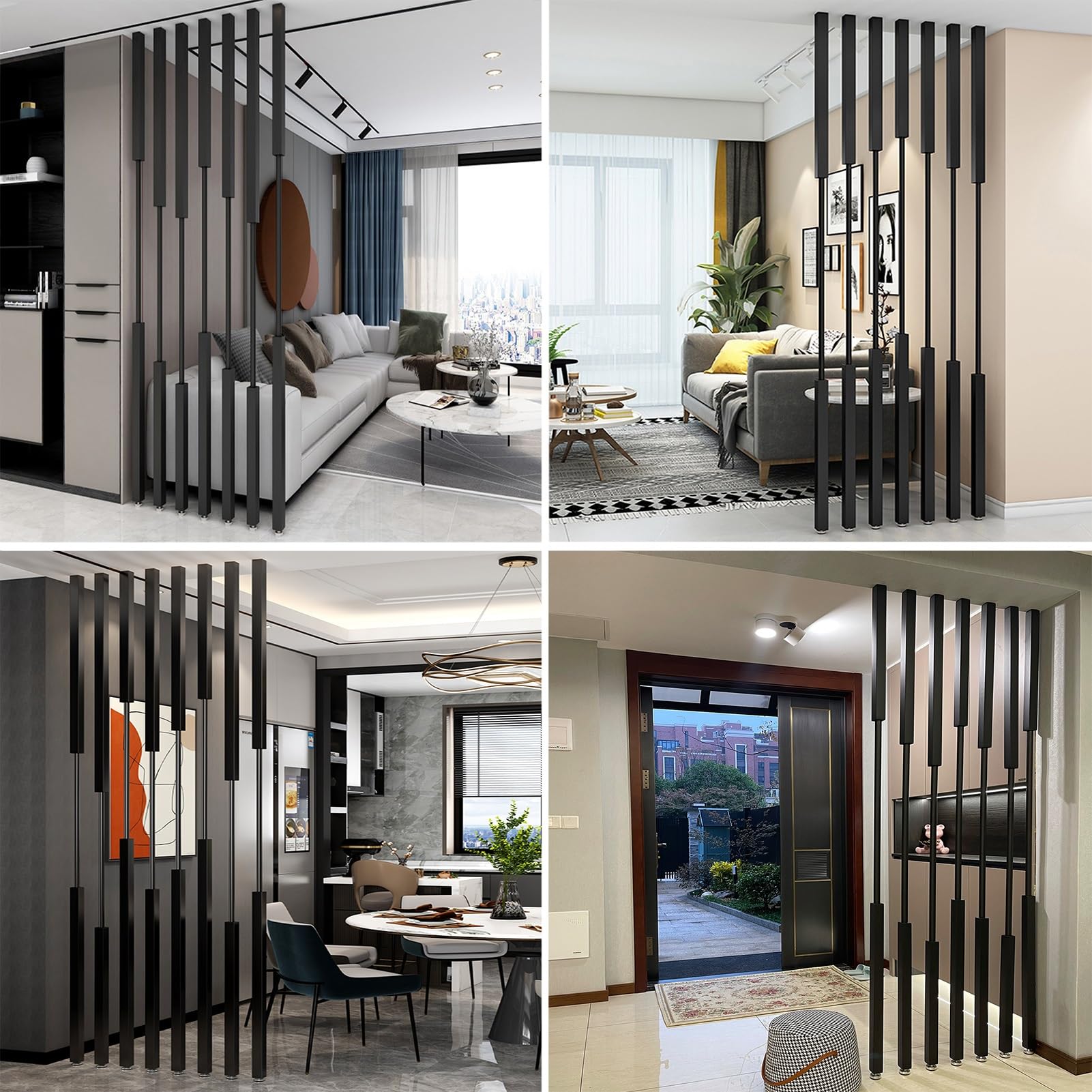 Lot de 5 paravents de séparation de pièce en métal décoratifs autonomes pour salon, restaurant, bureau, entrée