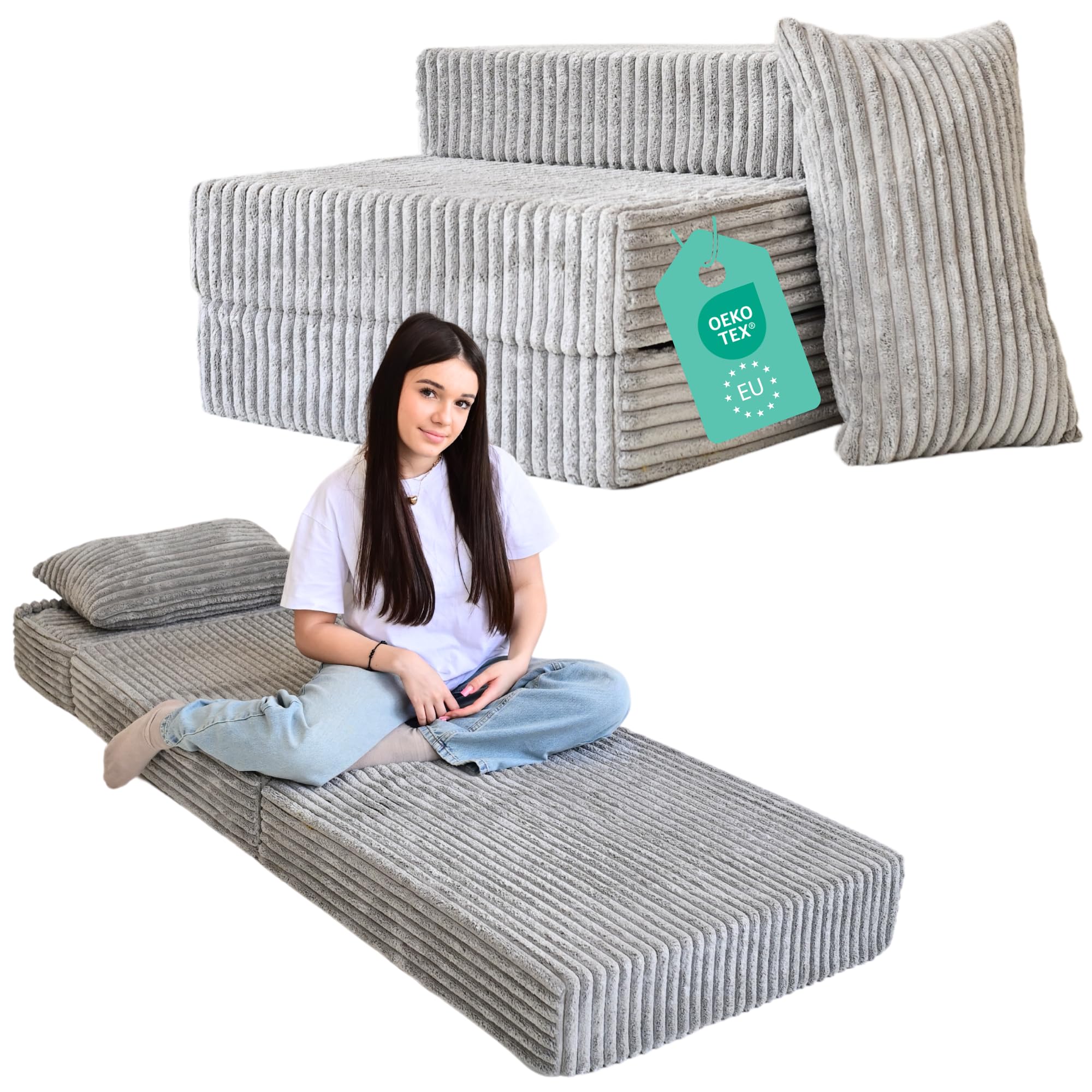 Odolplusz Premium składany materac 70 x 205 x 15 cm | 3-częściowy składany materac z odpinanym obiciem | Pianka ekstra gruba 15 cm | Składany materac składany dla gości, materac podróżny (szary)