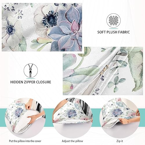 Miniatura 3 de Funda de almohada corporal de rosas suculentas, súper suave, funda de almohada de terciopelo con cremallera para dormitorio, sofá, hogar, sofá,