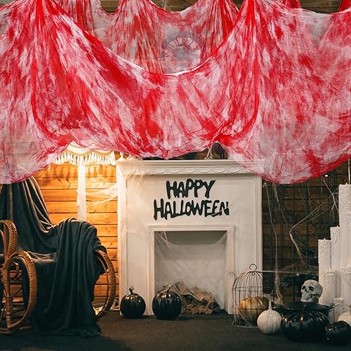 Miniatura 7 de Whaline Tela de gasa espeluznante roja de Halloween de 276 x 87 pulgadas, decoración de Halloween para casas embrujadas, suministros de fiesta