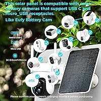 Vista 3 de Panel solar de 5 V para cámaras Seucrity, alimentador de pájaros, Ring Tapo Eufy Hiseeu Netvue Trail Batería Nativa USB-C, Micro-USB y DC 0.138 in*