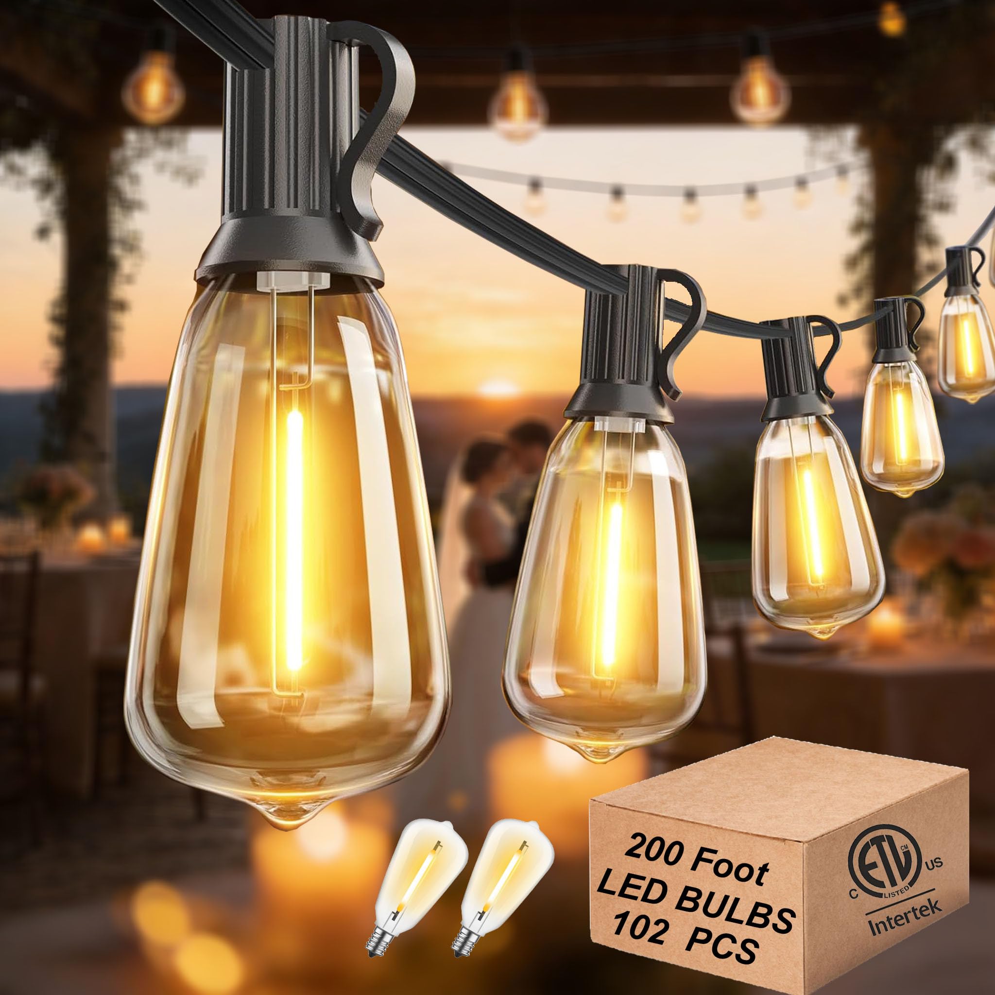 DAMAING Outdoor String Lights 200 FT Waterproof Patio Lights with