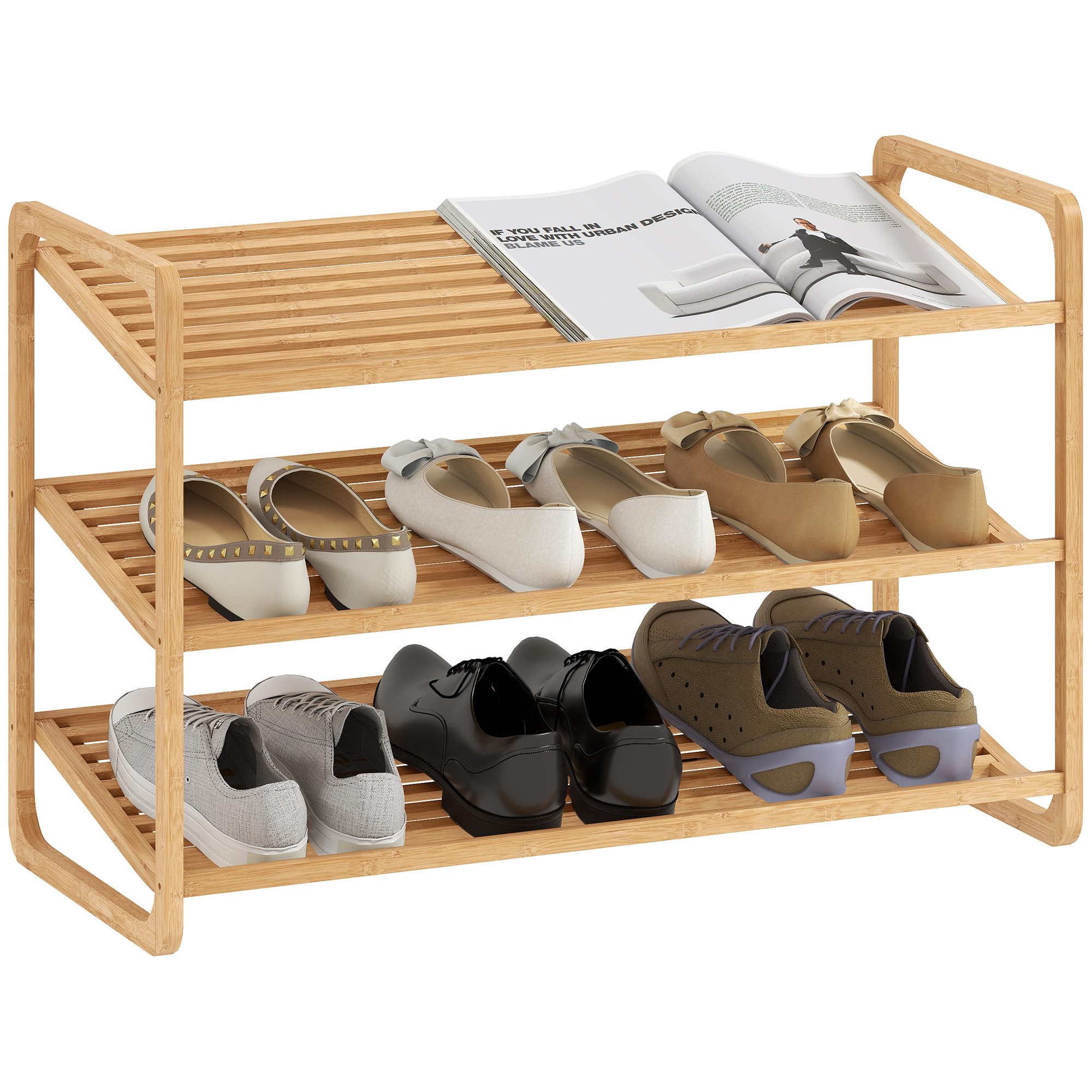 HOMCOM Étagère à Chaussures en Bambou à 3 Niveaux 76 x 33 x 50,8 cm