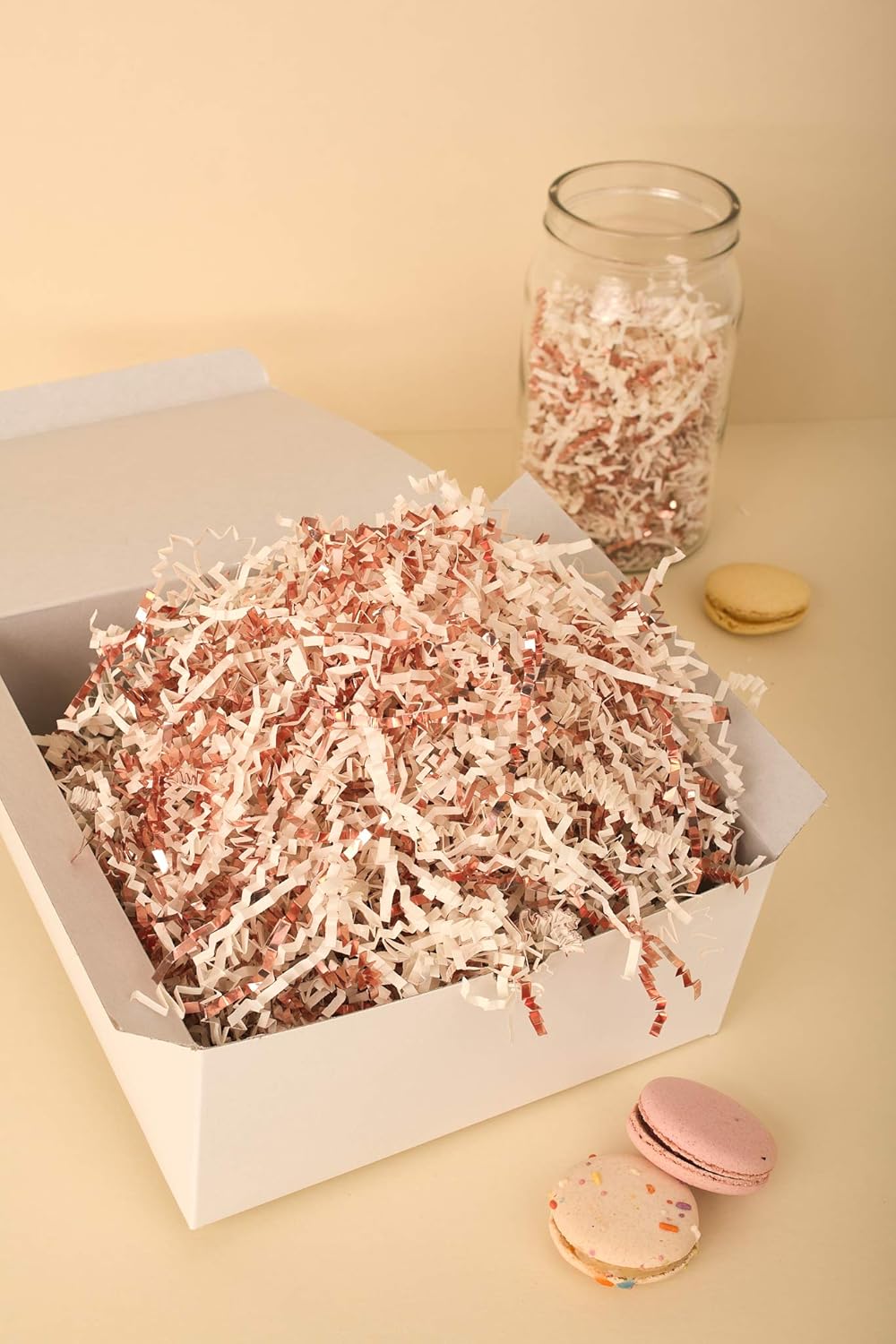Premium Crinkle Cut Paper - Elegant Rose Gold & Ivory - Gift Box Filler, Gift Baskets & Packaging - Recycled Fibers - 1 lb. or 10 lbs. (1 LB)