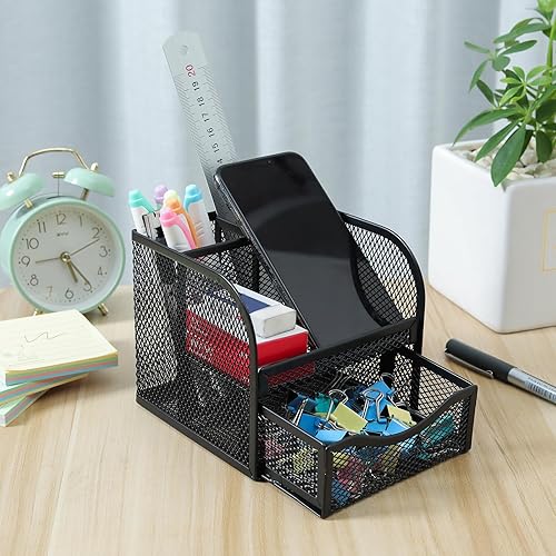 Miniatura 5 de Multifunctional Desk Pen Organisers Space Saving Desk Organisers With Sliding Drawer Metal Pen Remote Control Holder Metal
