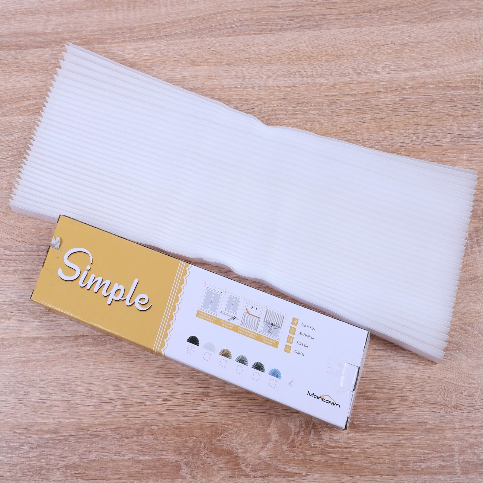 Maritown Window Blinds Cordless 47x71 Inches Paper Shades No Drill Cut to Size Stick On Self Adhesive Pleated Temporary Blind for Bedroom Kitchen Bathroom Windows French Doors (White)