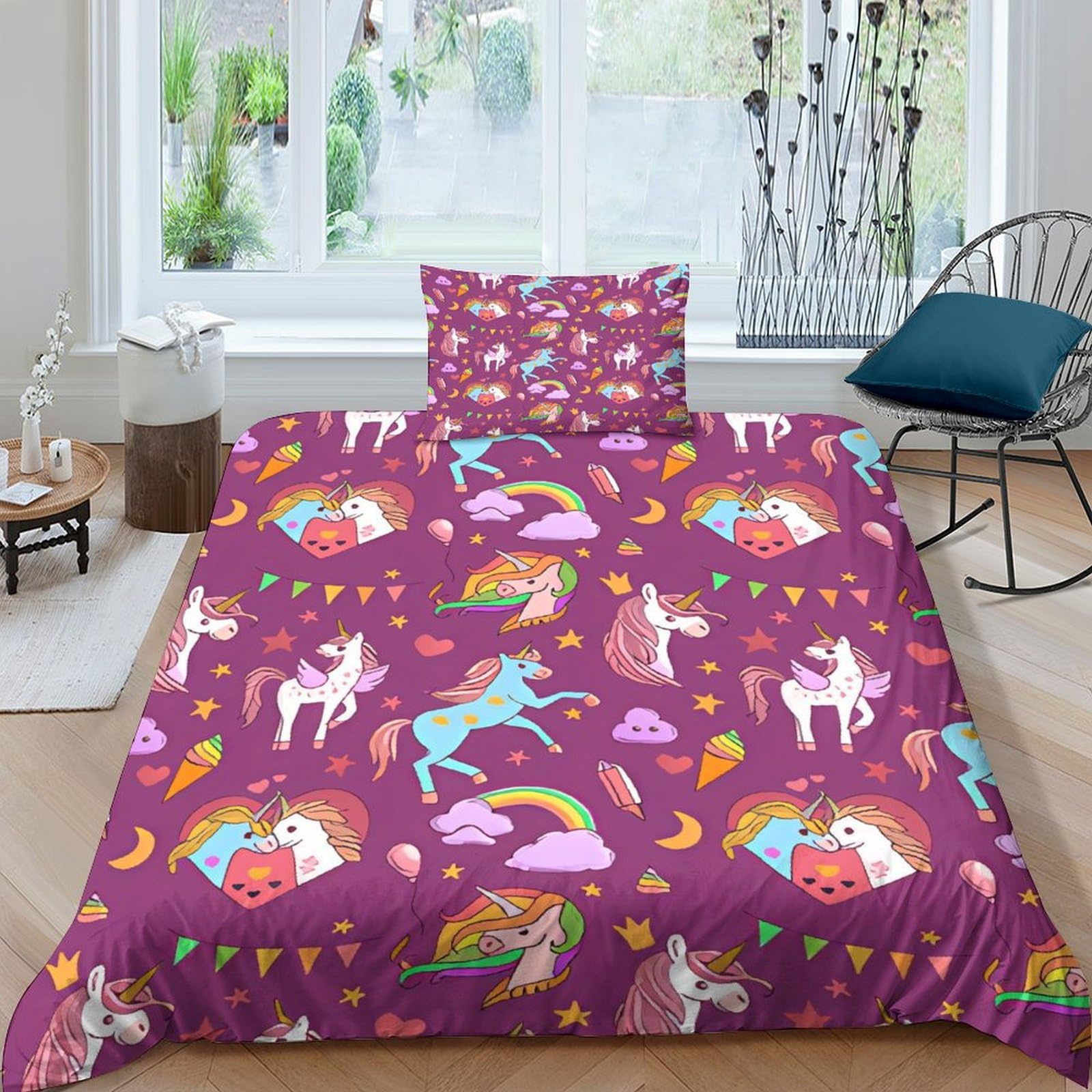 Parure de lit licorne pour chambre d'enfant et adulte lit simple 135x200