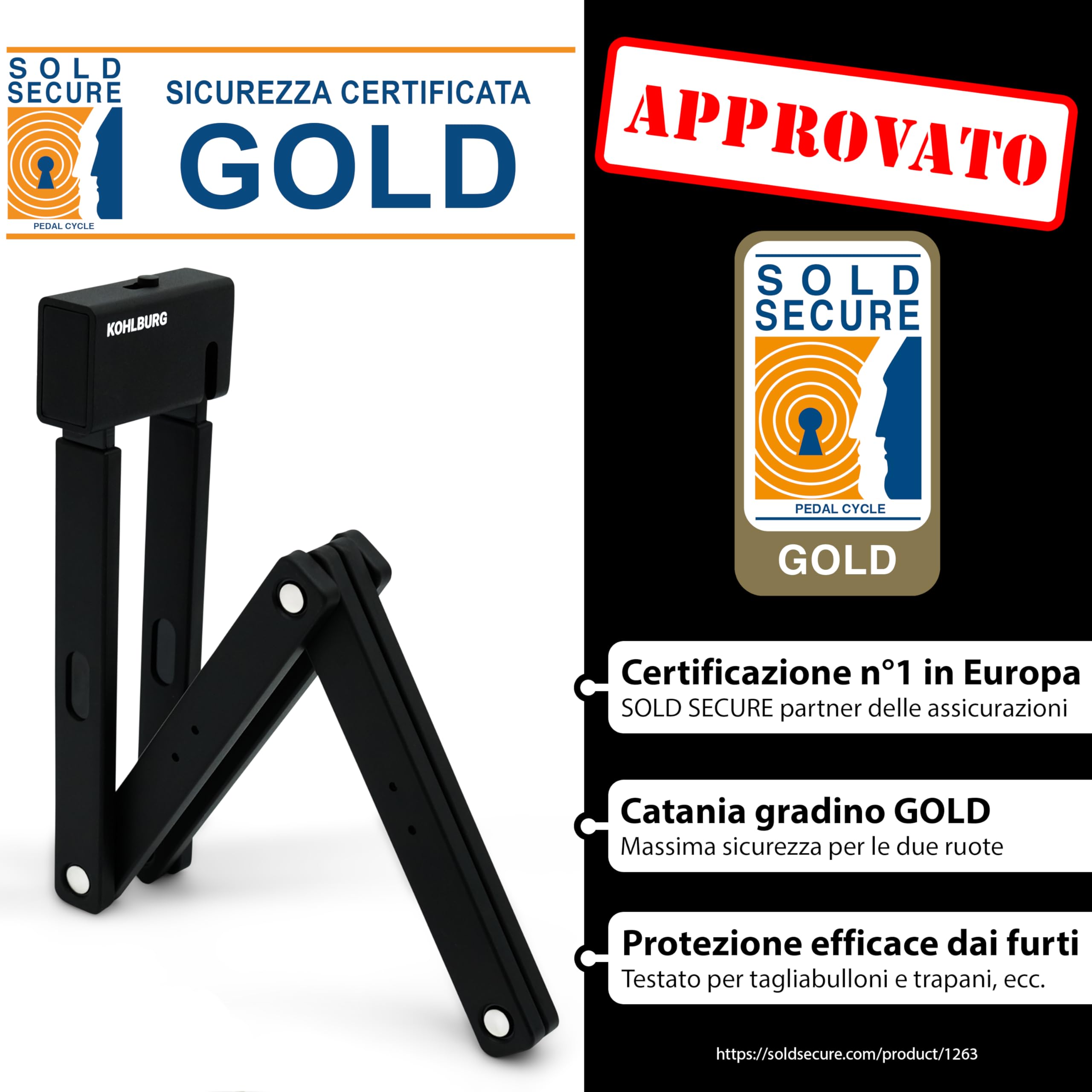 KOHLBURG Antifurto pieghevole di sicurezza [maglie spesse 9 mm, lunghezza 100 cm] Antifurto per bici con supporto & 4 chiavi, per monopattino elettrico, scooter, bicicletta elettrica, alta sicurezza