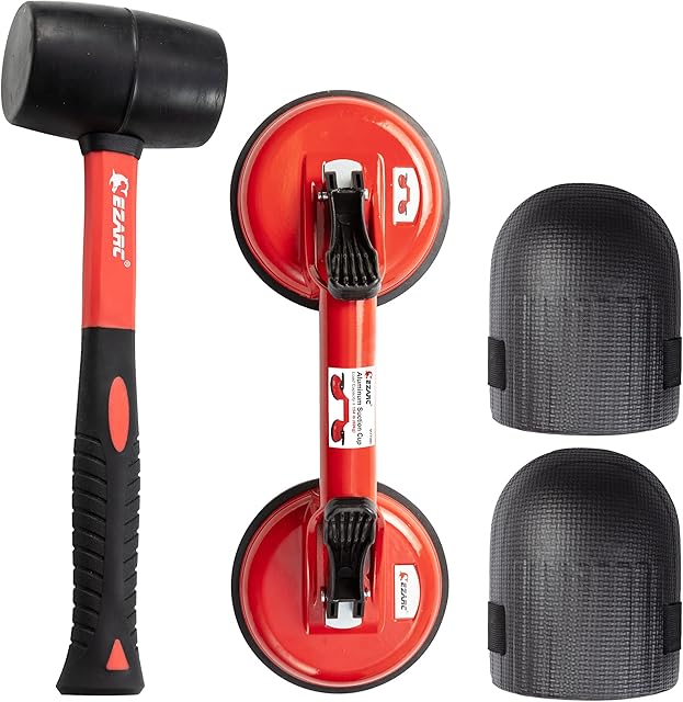 EZARC Floor Gap Fixer Tool, Laminate Flooring Gap Repair Kit Include Heavy Duty Double Aluminum Suction Cup, Rubber Mallet and Foam