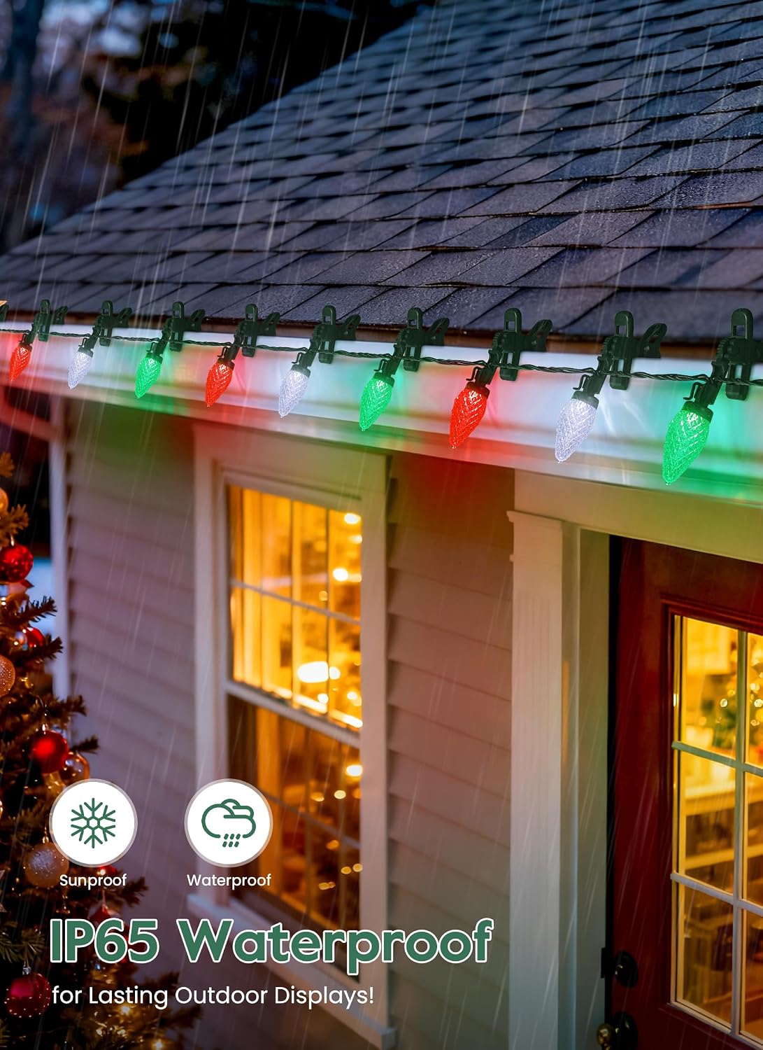 C9 Christmas Lights Outdoor, 102FT 150 LED String Lights with Spring Clips image 2