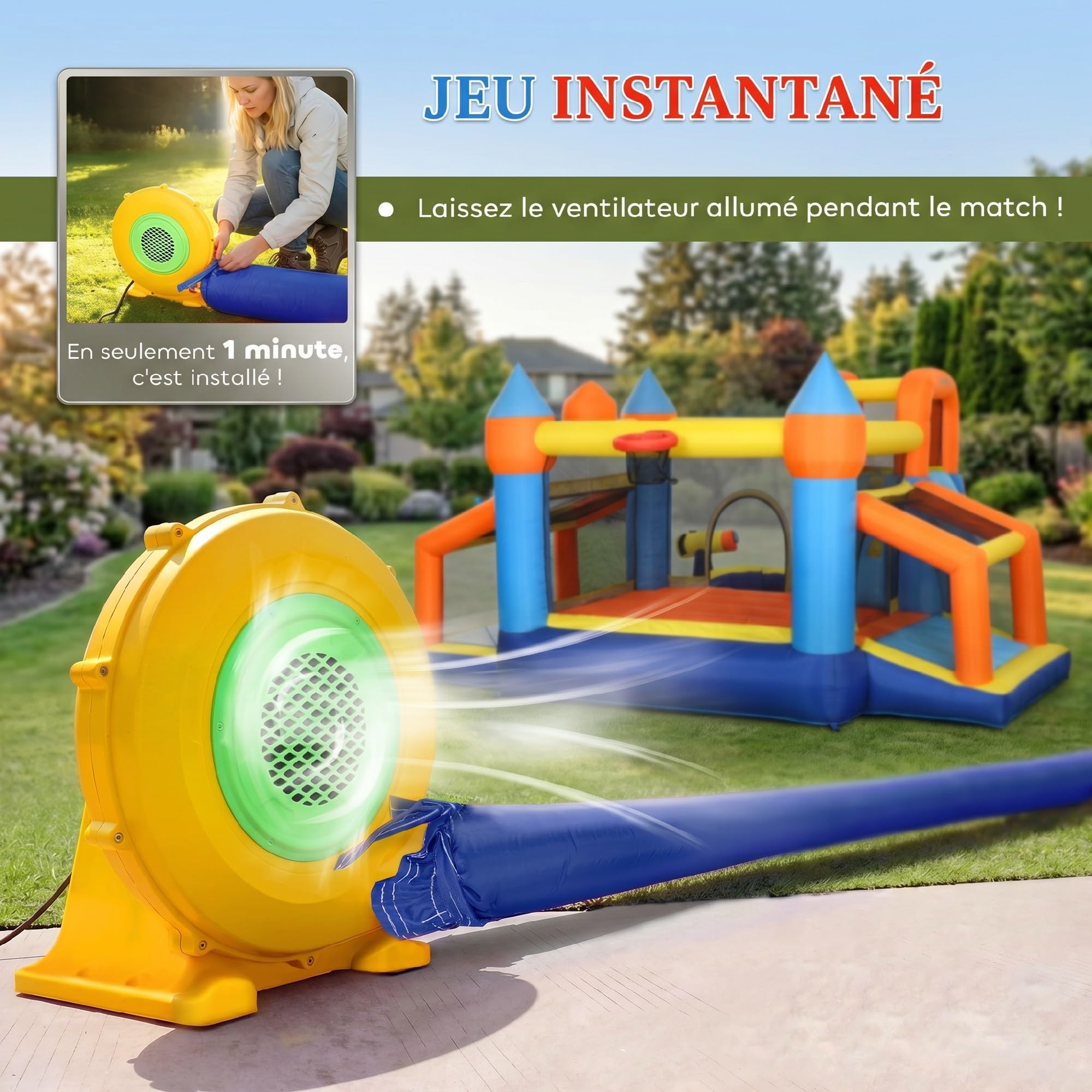 AIYAPLAY Château Gonflable Extérieur Parc Aquatique avec Souffleur 8 en 1